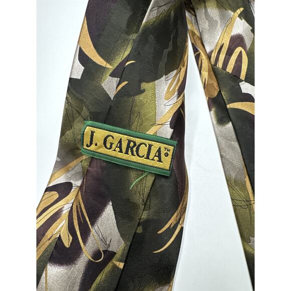J. Garcia Green Tree Collection Thirty 100% Silk Tie Abstract Green/Brown/Gold - Picture 3 of 5